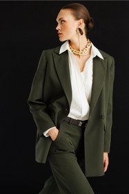 Resim Mizalle Oversize Haki Kruvaze Blazer Ceket 