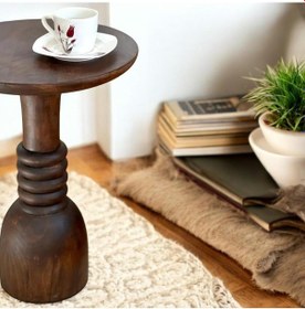 Resim Wood Woodenahşap Tekli Mantar Yan Sehpa Modern Ceviz Renk 50cm Koyu Ceviz 