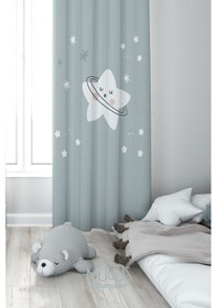 Resim Tatlı Yıldız Desenli Fon Perde Çocuk Ve Bebek Odası Süet Dijital Baskılı Ekstrafor Büzgü Tek Kanat Çok Renkli 