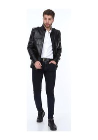 Resim Deriwork Hakiki Kuzu Derisi Siyah Gömlek Cepli Erkek Deri Ceket Siyah 