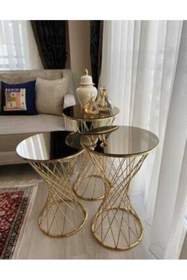 Resim ZİGON SEHPA TAKIMI MOBİLYA Pota Zigon Sehpa Gold Ayak Bronz Aynalı Sehpa 