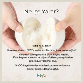 Resim Reyo Yün Çamaşır Kurutma Makinası Topu 3 Adet Xl %100 Organik Beyaz 