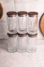 Resim Mira 6'lı Ahşap Vakumlu Kapaklı Cam Saklama Kabı 450 Ml 6 Adet Ahşap 