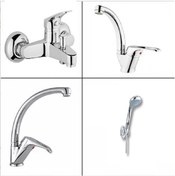 Resim 4'lü Aç Kapa Lavabo + Mutfak + Banyo Bataryası + Duş Seti Krom 