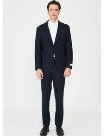 Resim Siyah Modern Slim Fit Düz Kumaş Klasik Kesim Takım Elbise Siyah 