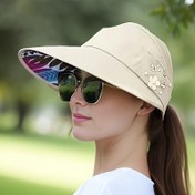 Resim Kadınlar için yazlık güneş şapkası - Kore tarzı, katlanabilir, koruma, nefes alabilen polyester, çiçek desenli, açık hava etkinlikleri ve plajlar için ideal, güneş koruma şapkası | Çiçek desenli şapka | Katlanabilir tasarım 