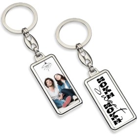 Resim BK Kişiye Özel Çift Taraf Baskılı Dikdörtgen Krom Anahtarlık (Home Sweet Home) 008 