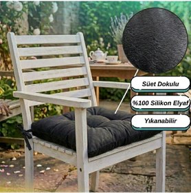 Resim 4 Adet - 40x40 Cm Lüks Süet Dokulu Antasit Sandalye Minderi - %100 Silikon Elyaf Dolgulu Yıkanabilir Minder Antrasit - Gri 
