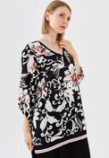 Resim Desen Triko Kadın V Yaka Kolu Ve Yakası Triko Ribanalı Bluz Siyah 