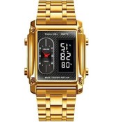 Resim Bosphorusboutique02 Rogfer Skmeı 1868 Kare Çift Ekran Su Geçirmez Erkek Saati, Stil: Çelik Kemer Altın, 30m Su Geçirmez, Led Aydınlatmalı, Quartz Movement, 38mm Diameter, 220mm Klasik Kemer Çok Renkli 