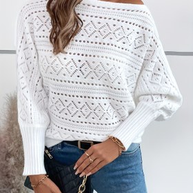 Resim Kadınlar için Şık Omuz Açık Dantel Kazak - Yarı Saydam Uzun Kollu Kesik Detaylı Kışlık Süveter, Yumuşacık Pembe Sonbahar & Kış Modası Üstü, Zarif Örgü 