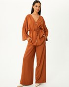 Resim Kimono Geniş Kollu Düğmeli Beli Bağcıklı V Yaka 