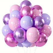 Resim 50 adet Metalik Pembe ve Mor Lateks Balonlar - Doğum Günleri, Duşlar, Düğünler ve Kutlamalar için 10 İnç Parlak Parti Balonları - Renkli Karışık Renklerle Kurdele Bağcıkları, Doğum Günü Balonları 