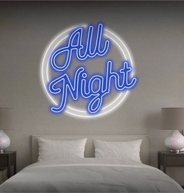 Resim All Night Yazılı Neon Tabela Mavi 