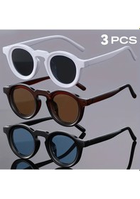 Resim Willowhaven 3'lü Retro Yuvarlak Gözlük Seti: Beyaz, Siyah, Mavi Çerçeve - Ultra Hafif 12+ 