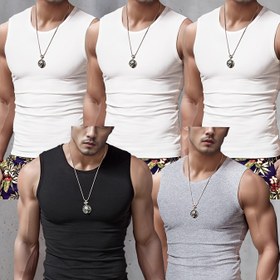 Resim 5 adet Erkek Yelek Geniş Omuzlu Spor Yeleği Siyah Gri Beyaz Fitness İç Çamaşırı Kolsuz Tişört Rahat Nefes Alabilen Yuvarlak Boyun Yeleği 