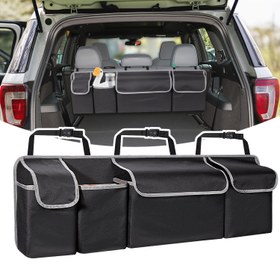 Resim 1pc Oxford for ford Katlanabilir Araba Depolama Organizatörü 4 Cebi ile, Çok Amaçlı Arka Koltuk Deposu Çantası, Günlük Seyahat Gereksinimleri için Büyük Kapasite, İyileştirilmiş Bagaj Alanı Kullanımı ve Organizasyonu 