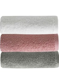 Resim 3 Lü Düz Renk El Yüz Havlu Seti %100 Pamuklu 50x90 Cm Gri-gül-beyaz Çok Renkli 