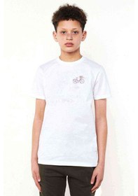 Resim Sepeti Çiçeklerle Dolu Bisiklet Göğüs Baskılı Unisex Çocuk Beyaz 