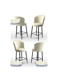 Resim Canisa Alte Serisi 4 Adet Krem Sandalye 65 Cm Ada Mutfak Bar Sandalyesi Babyface Kumaş Siyah Metal Ayak Sandalye Krem Ayaklar Siyah 