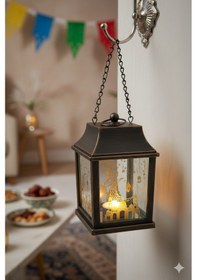 Resim 10 Cm Ramazan Ledli Kare Gümüş Aynalı Fener - Pil Dahil Dekoratif Ramazan Feneri Diğer 