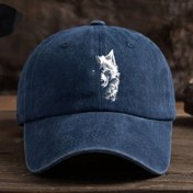 Resim 1 Adet Erkek ve Kadın Beyaz Kurt Baskılı Beyzbol Şapkası, Ayarlanabilir Outdoor Retro Distressed Street Stili Trucker Şapka 