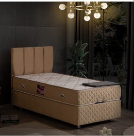 Resim Setaymobilya Baza, Tetra Bej Tek Kişilik Baza + Başlık + Deluxe Yatak 