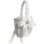 Resim Yaleker Bebek Güllük Sepeti Beyaz Saten Nikah Çiçek Dağıtıcı Sepeti Pmhl-053 22x13.5cm 