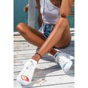 Resim Dogo Kadın Vegan Deri Beyaz Sneakers - Cat Planets Tasarım 