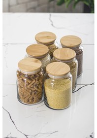Resim 6 Lı Set Bambu Kapaklı Cam Kavanoz & Erzak Saklama Kabı 800 Ml Orta Boy Vakum Kapak Çok Renkli 