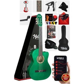 Resim Midex Cg-395grn Yeşil Renk Kesik Klasik Gitar 4/4 Yetişkin Boy Sap Ayarlı Full Set 1 Adet 