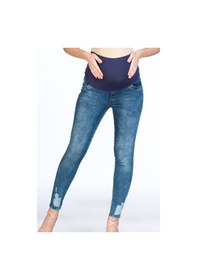 Resim Busa Hamile Kot Pantolon Skinny Paça Yırtık Model Mavi-mavi 