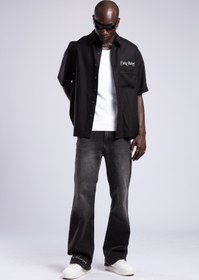 Resim Yazı Detaylı Keten Gömlek 