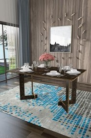 Resim ASRA TREND YM-02 Siyah Taş Yemek Masası 135x90 cm - Geometrik Ayak Tasarımı,%100 MDFLAM, 6-8 Kişilik Modern Salon & Mutfak Masası 