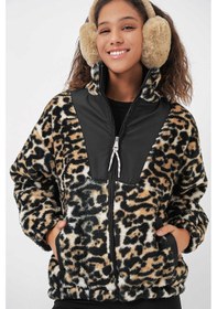 Resim Bigdart Gabria Leopar Desen Fermuarlı Peluş Mont Siyah 