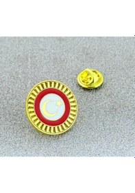 Resim Ayyıldız Rozet 925 Ayar Gümüş Üzeri Altın Kaplama Altın - Kırmızı 