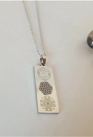 Resim Anatolia Sayı Sekanslı Ve Süleyman Mührü, Yaşam Çiçeği Ve Sri Yantra Sembolü Çelik Kolye 