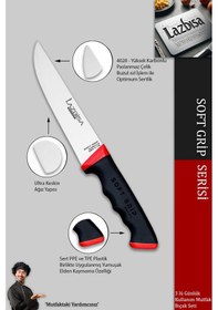 Resim Lazbisa Mtf-051 Soft Grip Mutfak Bıçak Seti Et Ekmek Sebze Bıçağı 3 Lü Set Günlük Kullanım Kırmızı - Siyah 