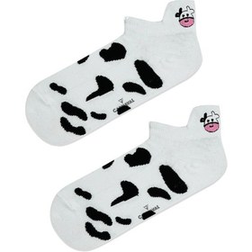 Resim İnek Desenli Ve Nakışlı Patik Spor Çorap Beyaz 