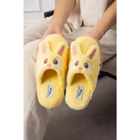 Resim Kadın Tavşan Figürlü Sessiz Taban Peluş Ev Terliği 