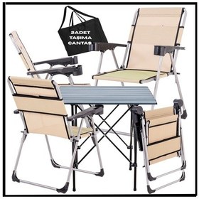 Resim Sahra - Taşıma Çantalı 4 Adet Katlanır Kamp Sandalyesi Ve Alüminyum Masa Seti -A12-Al Sahra Çok Renkli 
