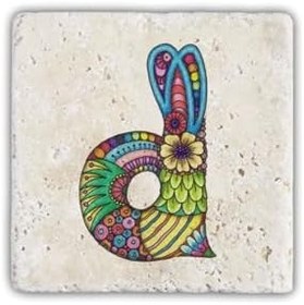 Resim Oscar Stone Decor D Harfi Doğaltaş Baskılı Bardak Altlığı Ba-D5 