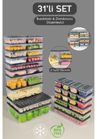 Resim 31'li Buzdolabı Organizer Set Düzenleyici Saklama Kabı Derin Ve Sığ Mikrodalga Difriz Kabı Antrasit 
