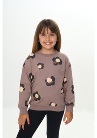 Resim Toontoy Kız Çocuk Pano Baskılı Sweatshirt Koyu Kahverengi 