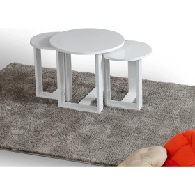 Resim Pasific Home Mira 3'lü Zigon Sehpa ,Yuvarlak Yan Sehpa, Parlak Beyaz 