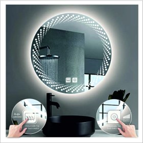 Resim Dnr-Mirror50 Cm Beyaz Ledli Tasarım Kumlamalı Dokunmatik Tuşlu Buğu Önleyicili Banyo Aynası Makyaj Aynası 