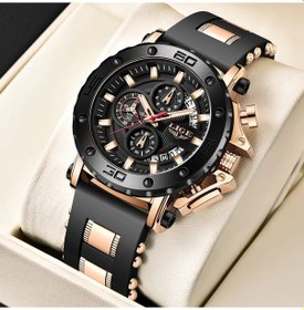 Resim Fochsia Lıge Kadın Rose Black Kronograf Gün Tarih Silikon Kayış Şık Kol Saati Diğer 