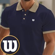 Resim Erkek Golf Polo Gömlek W Logo ile - Günlük Kısa Kollu, Esnek Kumaş, Düğmeli Yaka, Yaz Stili, Siyah Altın Yazılı ile, Golf Gömlek 