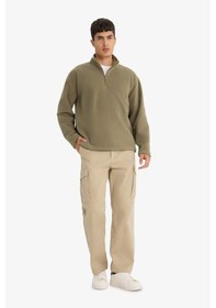 Resim Defacto Relax Fit Yarım Fermuarlı Polar Sweatshirt F0448ax25aukh401 Haki-kh401 