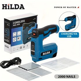 Resim HILDA Kablosuz Pnömatik Çivi Tabancası Stapler Tabancası 4V Şarj Edilebilir Lityum Pil ile, 2000 Çivi Dahil, Mobilya için Elektrikli Ahşap İşleme Stapler Tabancası, DIY Ev Kullanımı 